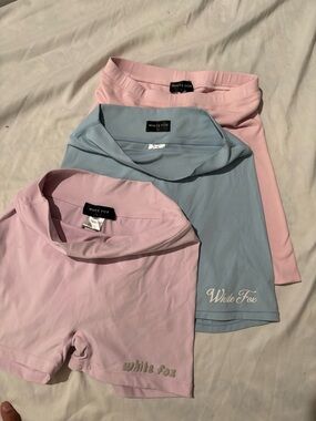 White Fox Trio of Seamless High-Waist Shorts & Skirt - Pastel Pink & Blue